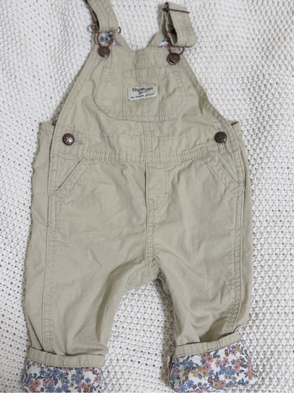 OshKosh B'gosh Tan Floral-Cuff Toddler Overalls